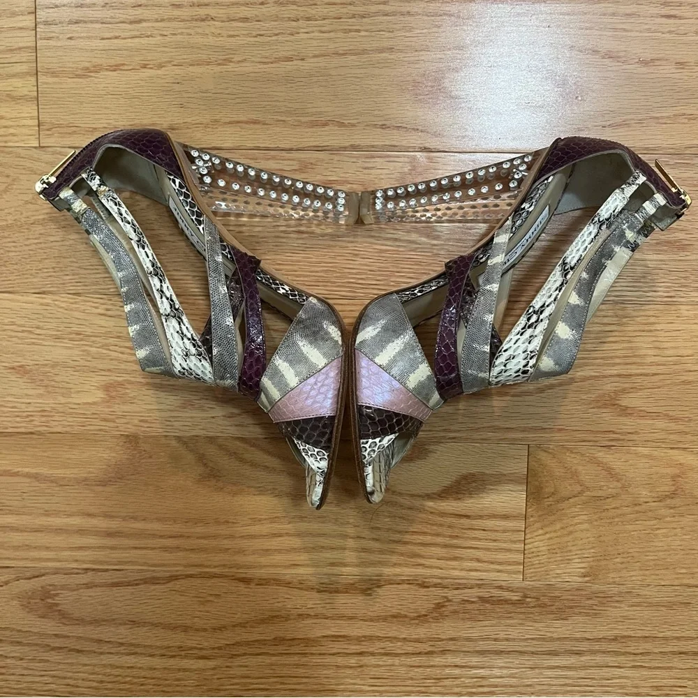 Jimmy Choo Multi Color Python and Lizard Cyndi Lucite Rhinestone Heels - Picture 6 of 15
